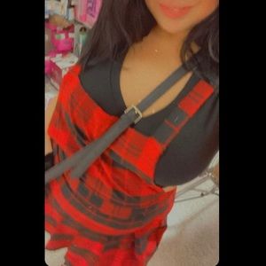 Red & Black Plaid Suspender Skirt (use it 2 ways)